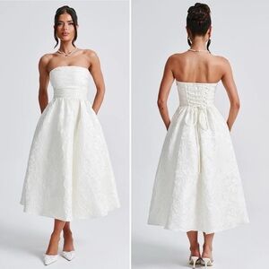 Elegant White Strapless Midi Dress